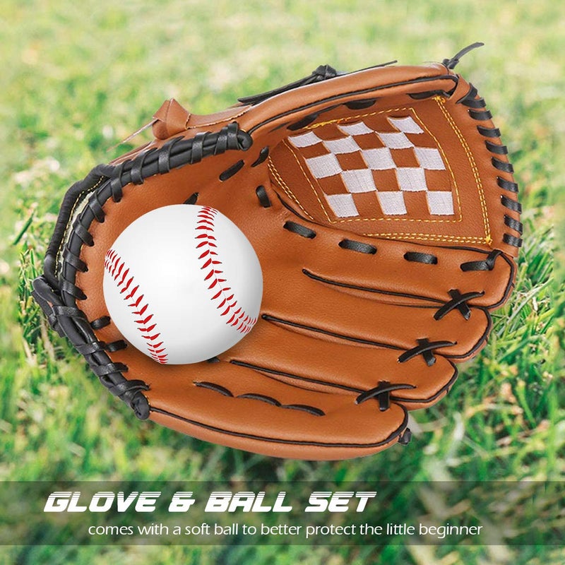 GROOFOO Baseball Glove and Ball for Kids/Youth/Adults Softball Teeball Training, Left Hand Glove with Soft Ball Set, 10.5" Brown - Image 5